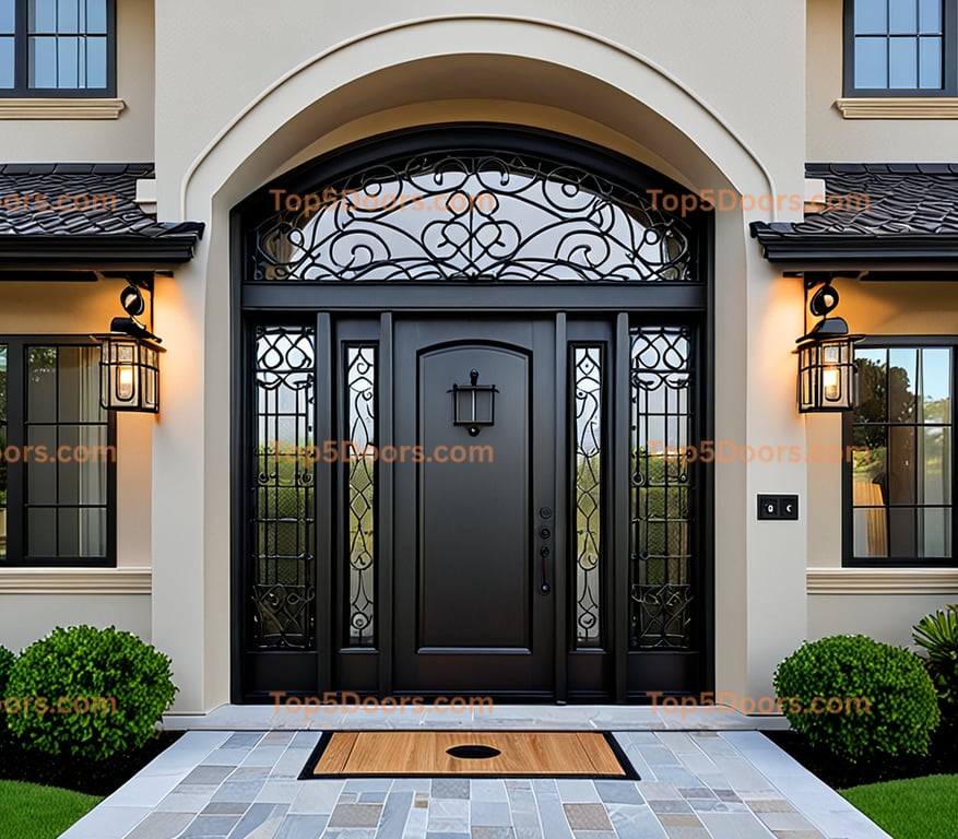 Georgia wrought iron arched single japanese zen Door