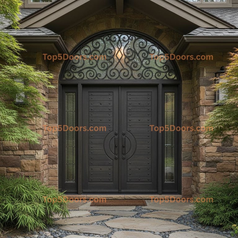 Georgia wrought iron steel frame japanese zen Door