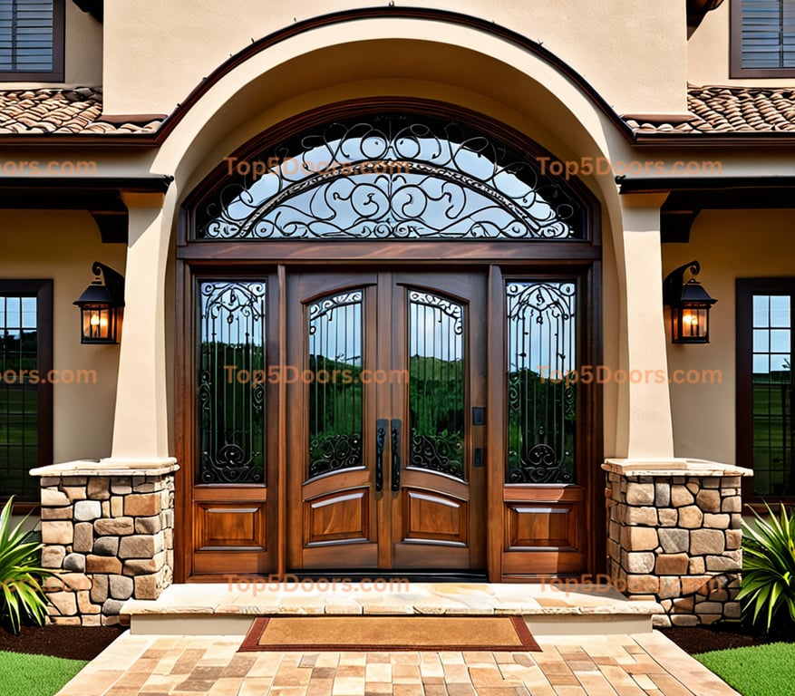 Hawaii wrought iron glass paneled mountain lodge Door