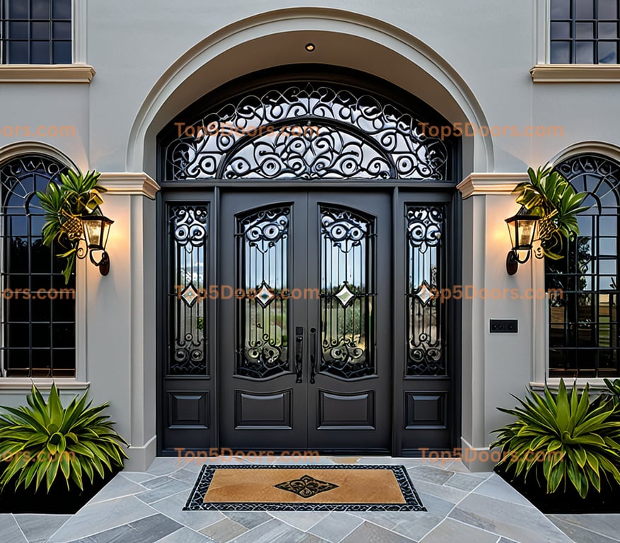 Hawaii wrought iron glass paneled georgian Door
