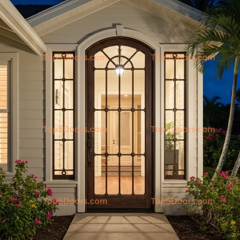 Hawaii wrought iron glass paneled victorian Door