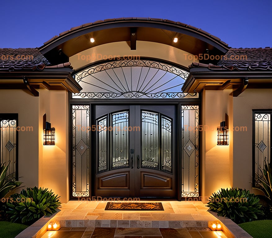 Hawaii wrought iron glass paneled southwestern Door