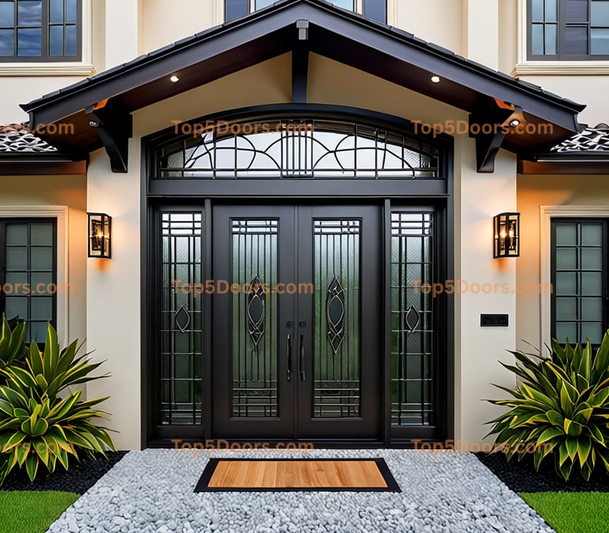 Hawaii wrought iron glass paneled japanese zen Door