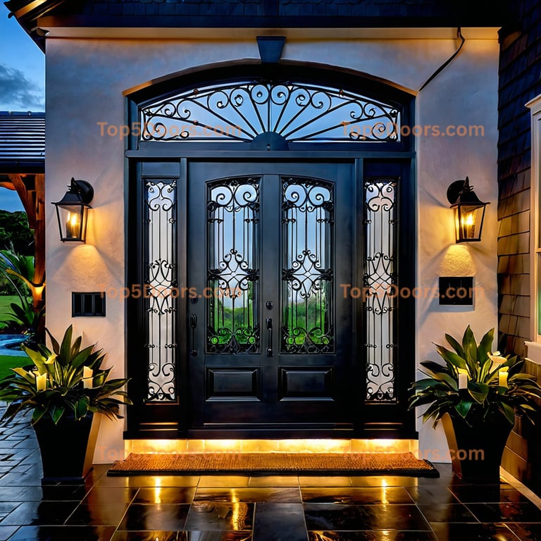 Hawaii wrought iron solid panel georgian Door