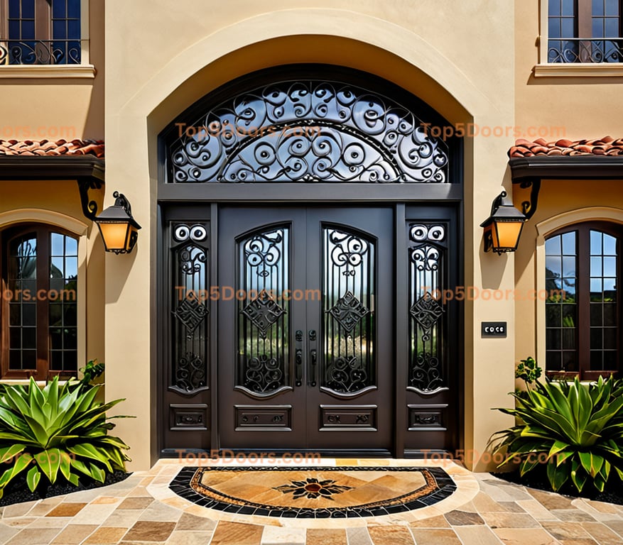 Hawaii wrought iron steel frame mediterranean Door