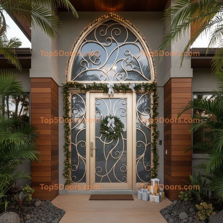 Hawaii wrought iron steel frame korean modern Door