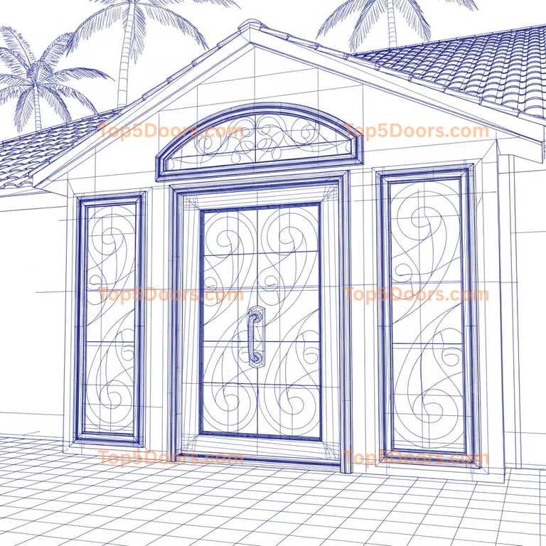 Hawaii wrought iron steel frame french provincial Door