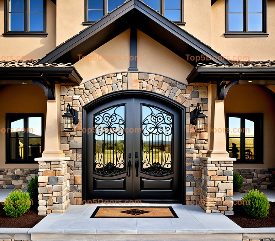 Idaho wrought iron arched single mountain lodge Door