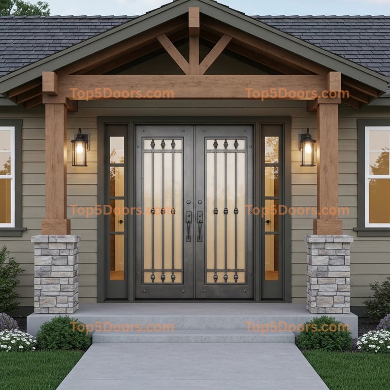 Idaho wrought iron steel frame craftsman Door