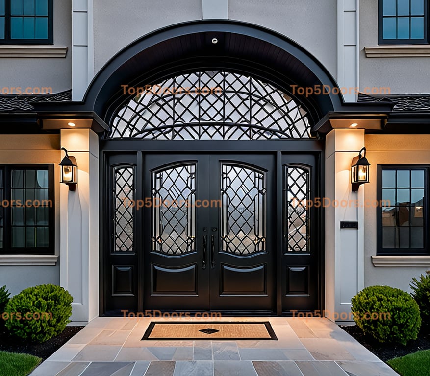 Illinois wrought iron steel frame korean modern Door