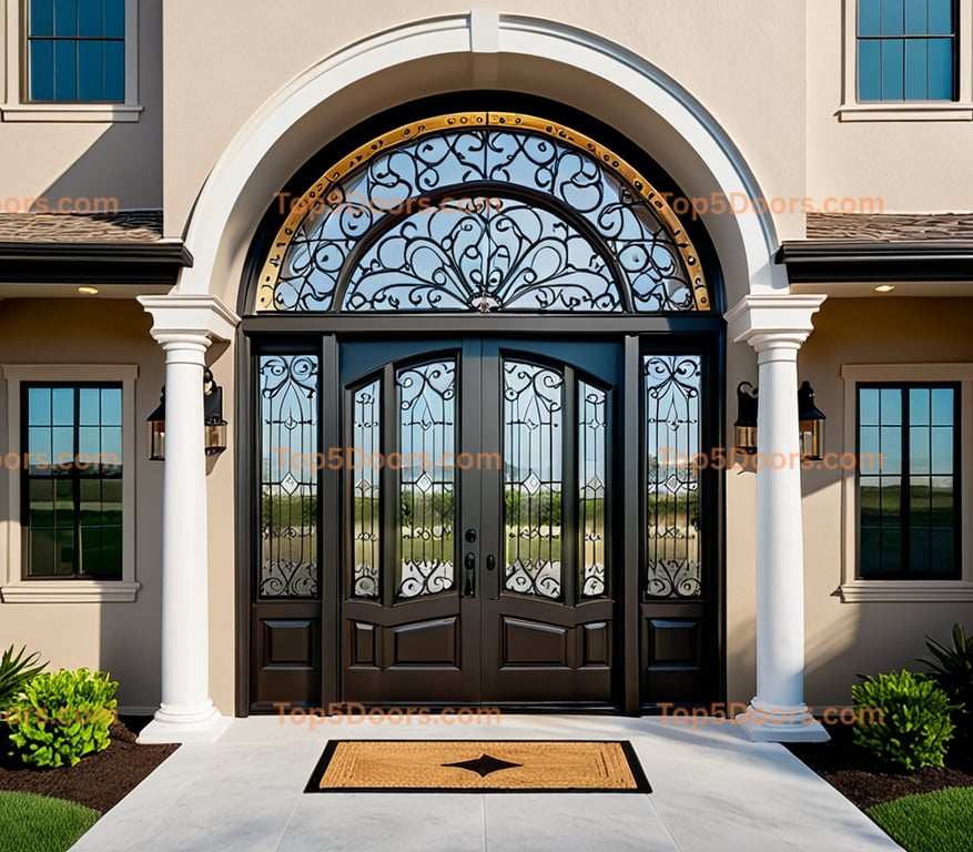Indiana wrought iron glass paneled coastal Door