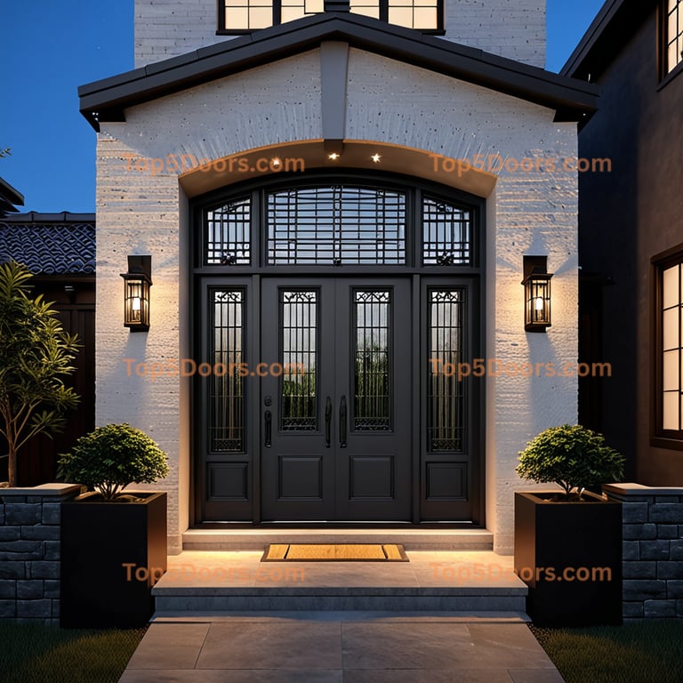 Indiana wrought iron steel frame japanese zen Door