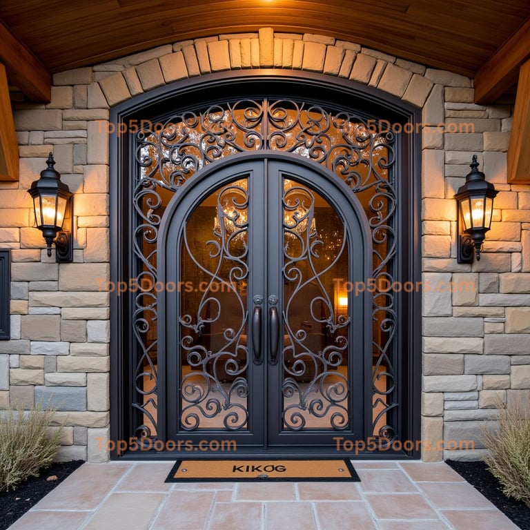 Intricate Metal and Glass Double Door