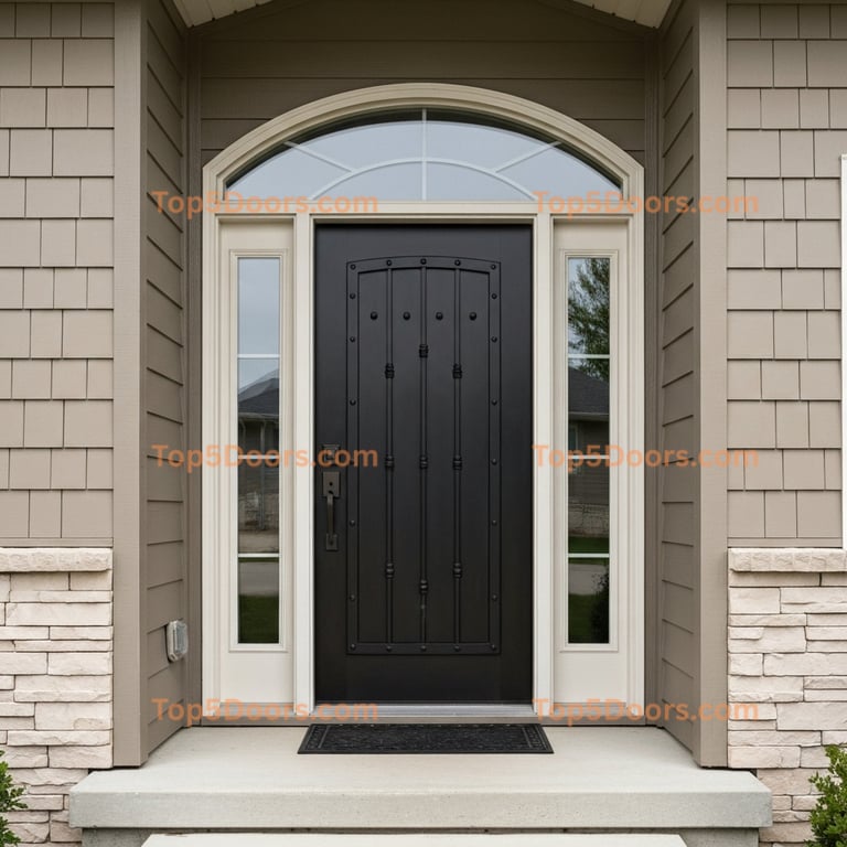 Iowa wrought iron solid panel cape cod Door