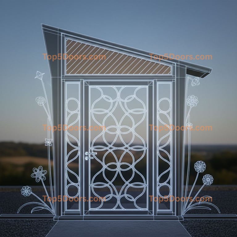 Iowa wrought iron steel frame mid-century modern Door