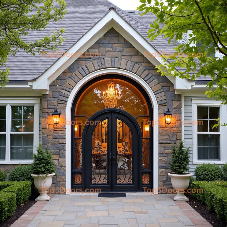 Iron Double Doors with Arched Opening