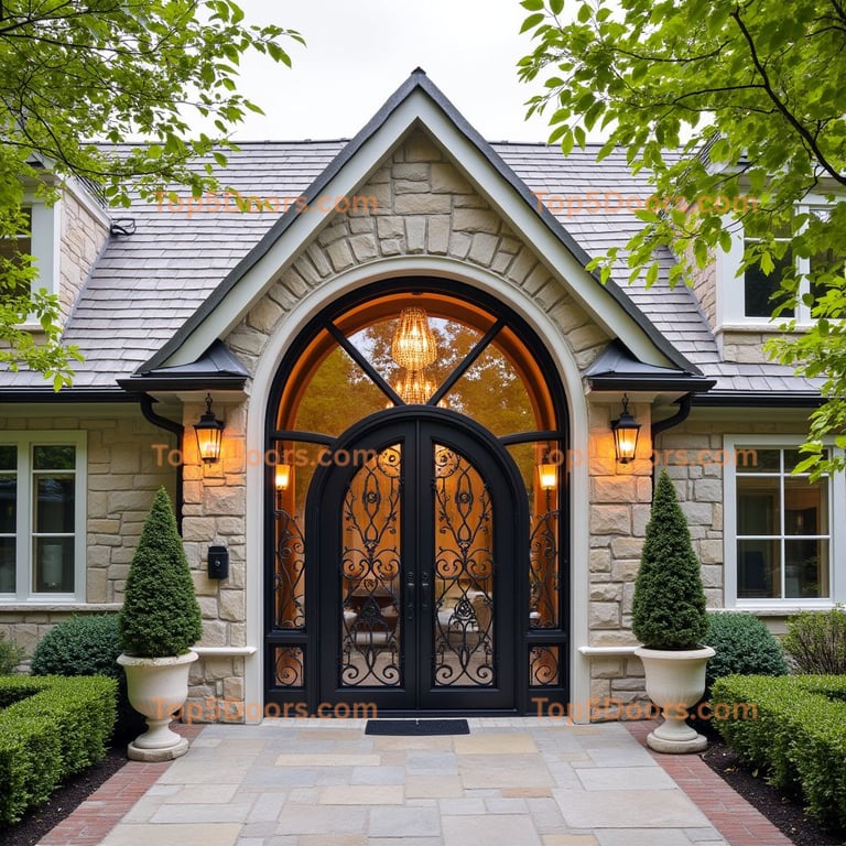 Iron-Panelled Double Door with Arched Window
