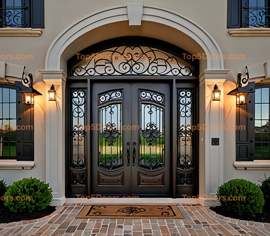 Kansas wrought iron solid panel french country Door