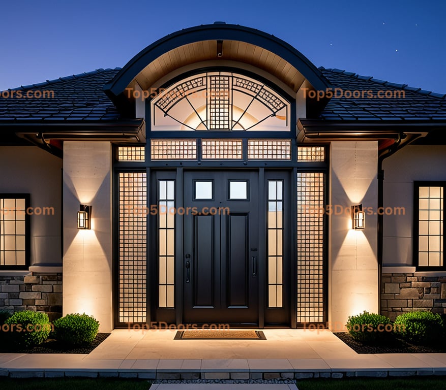 Kansas wrought iron steel frame japanese zen Door