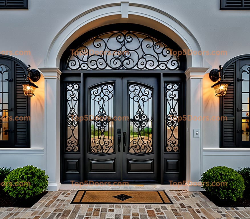 Louisiana wrought iron solid panel mediterranean Door