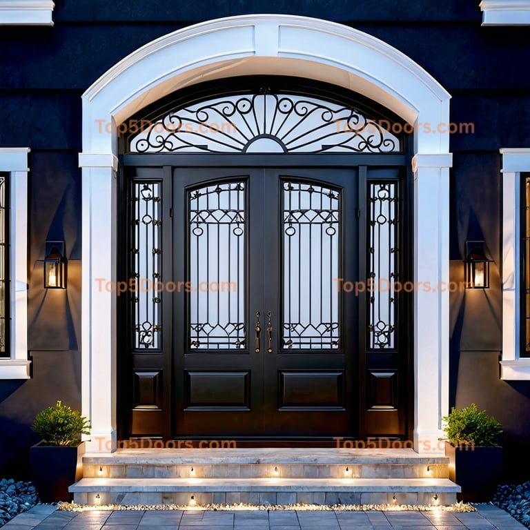 Maine wrought iron arched double japanese zen Door