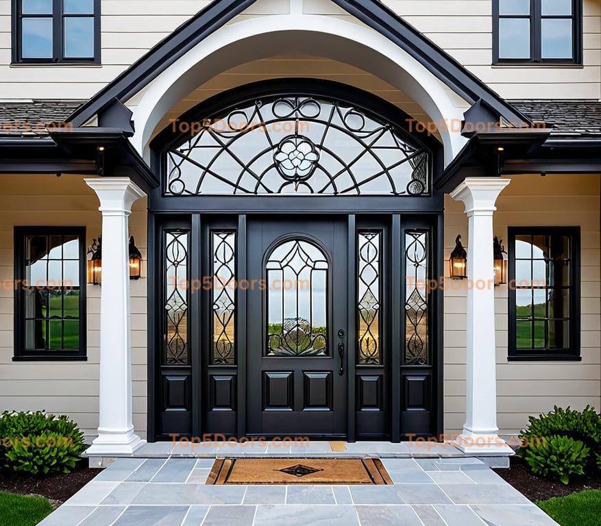 Maine wrought iron glass paneled victorian Door