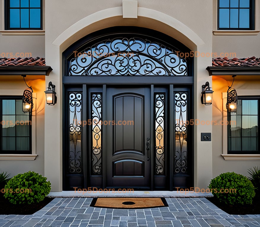 Maine wrought iron solid panel mediterranean Door
