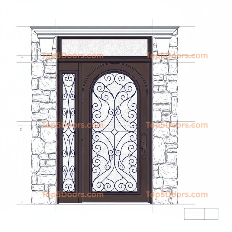 Maine wrought iron steel frame european classic Door