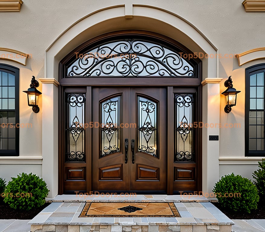Maryland wrought iron glass paneled mediterranean Door