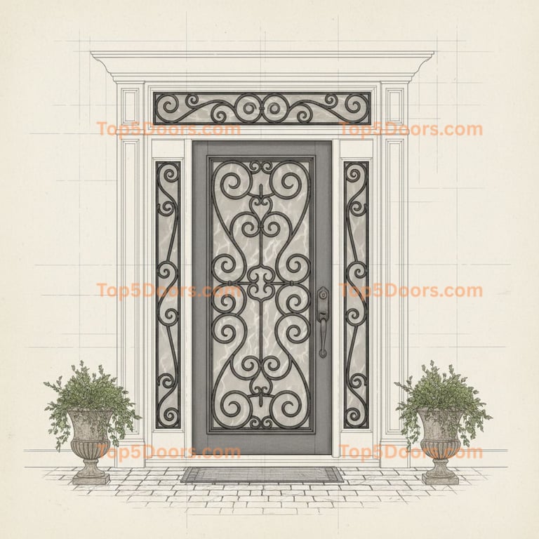 Massachusetts wrought iron solid panel coastal Door