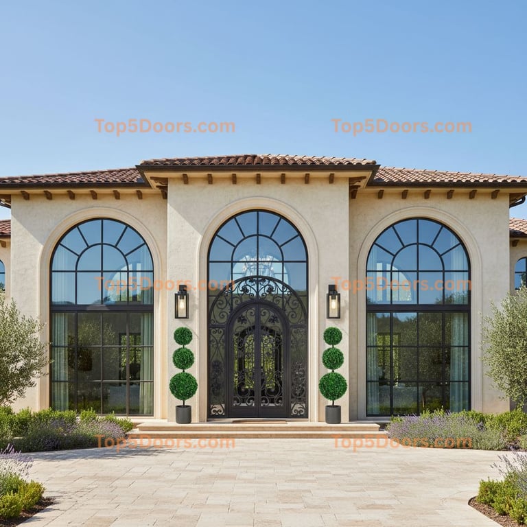 Mediterranean Steel Entry Door with Hand-Forged Details