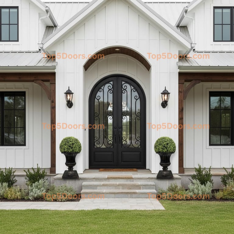 Minimalist Arched Iron Door with Hand-Forged Details