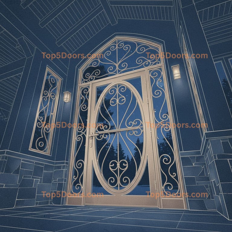 Minnesota wrought iron steel frame mountain lodge Door