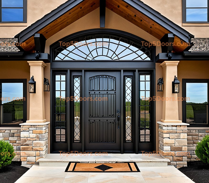 Missouri wrought iron double mountain lodge Door