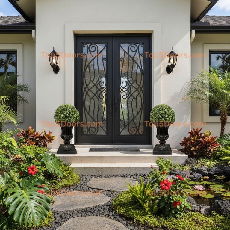 Modern Double Entry Door with Antique Finish