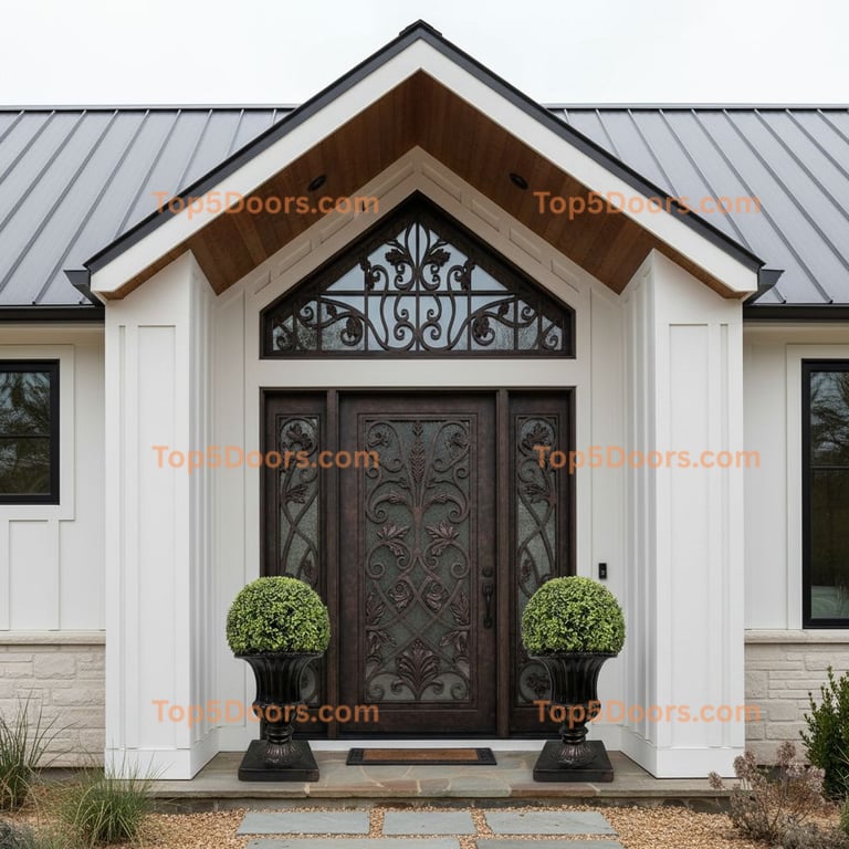 Modern Ornate Entry Door with Glass Panels
