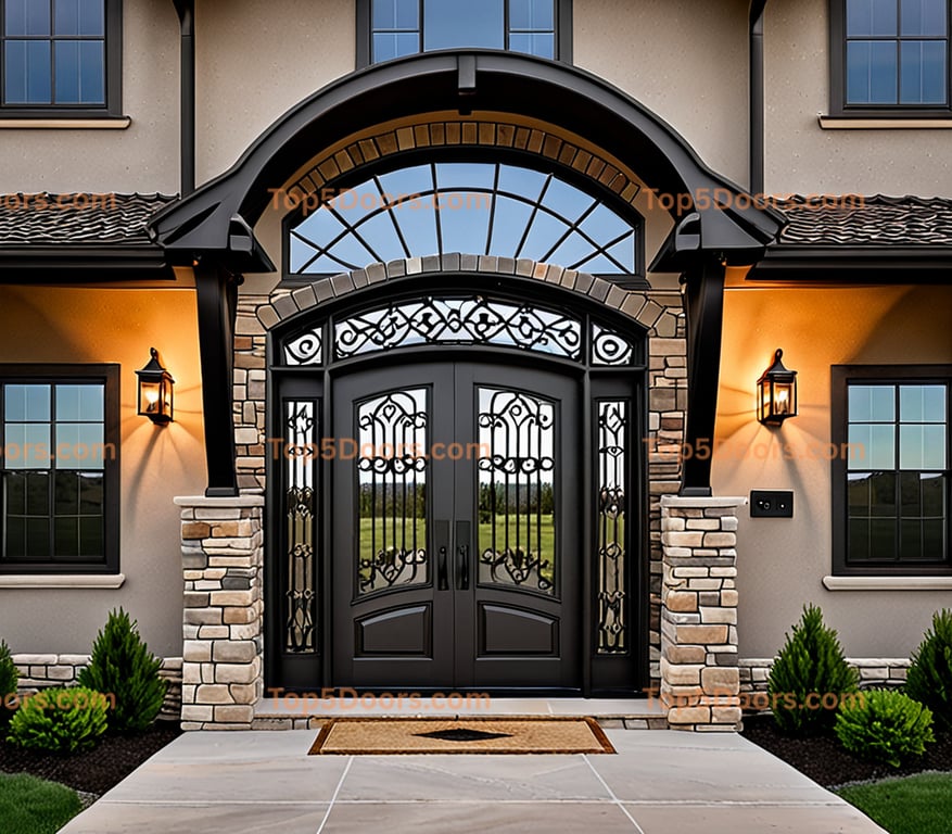 Nebraska wrought iron arched double mountain lodge Door
