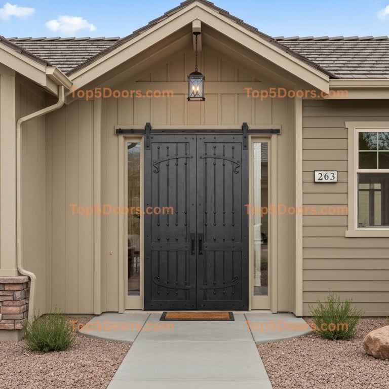 Nevada wrought iron barn door craftsman Door