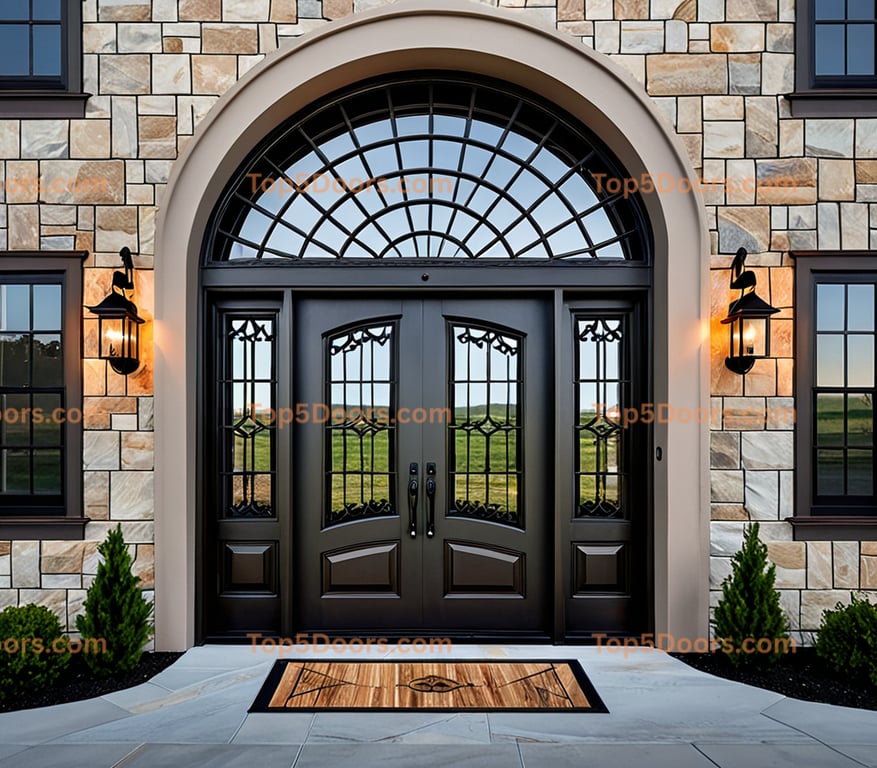 New Hampshire wrought iron arched double mountain lodge