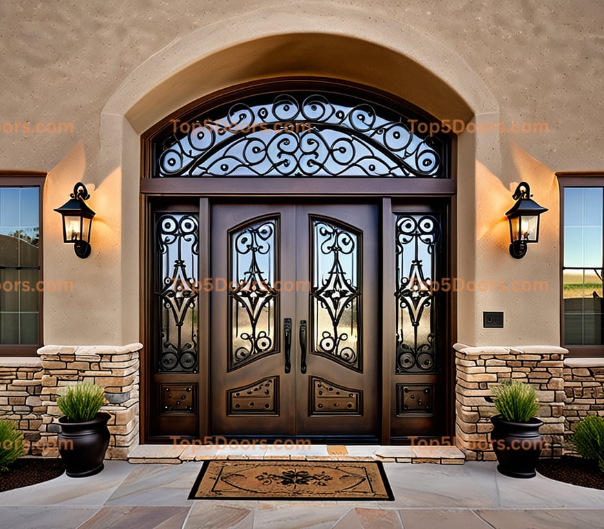 New Mexico wrought iron double mountain lodge Door