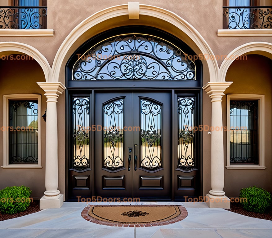 New Mexico wrought iron glass paneled victorian Door