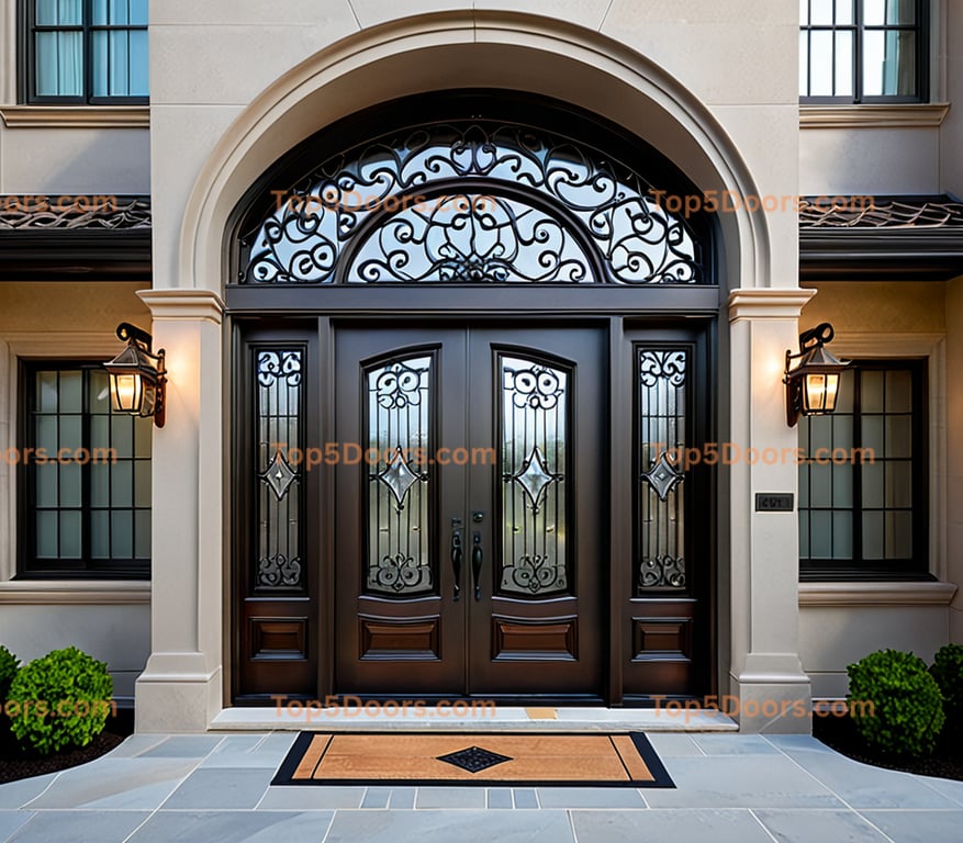 New York wrought iron glass paneled korean modern Door