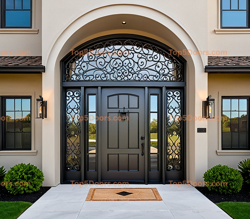 Ohio wrought iron arched double mid-century modern Door