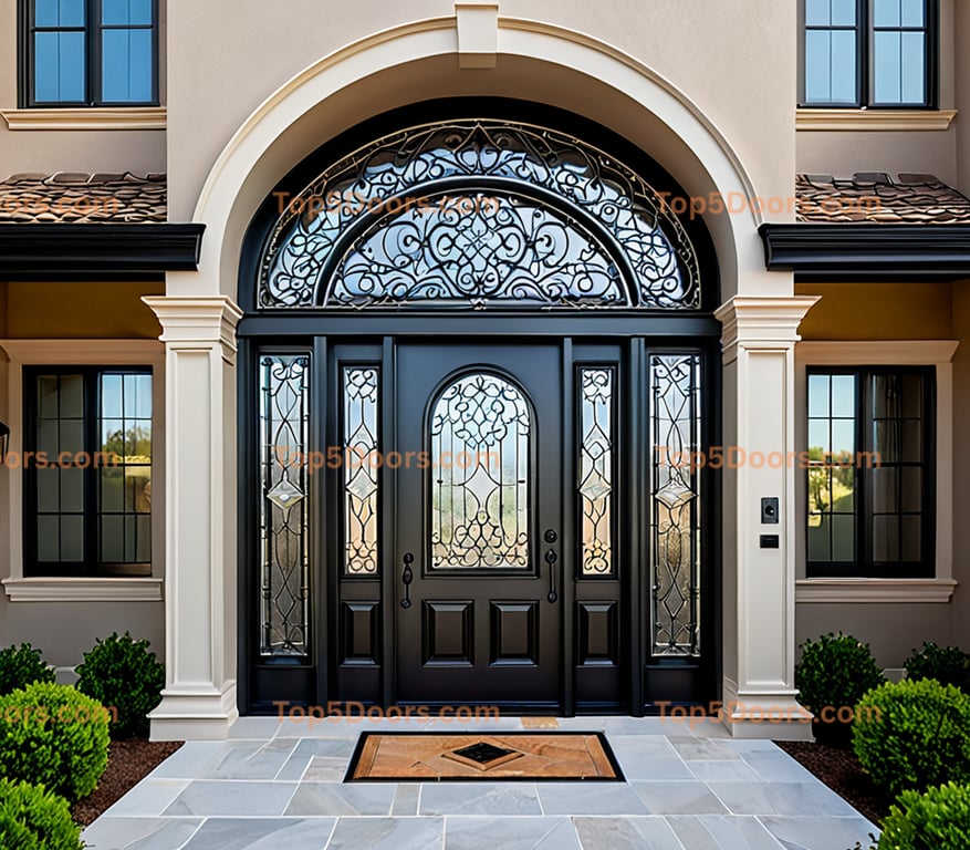 Oklahoma wrought iron glass paneled victorian Door