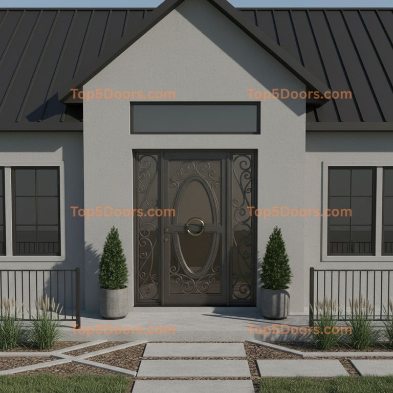 Oklahoma wrought iron solid panel cape cod Door