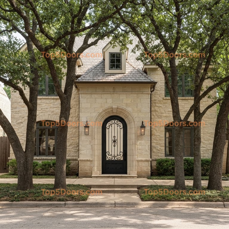 Intricate Wrought Iron Gate Design Set Within Stone Archway Entrance