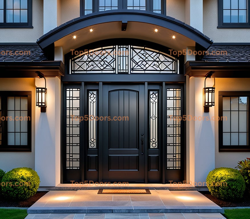 Oregon wrought iron glass paneled japanese zen Door