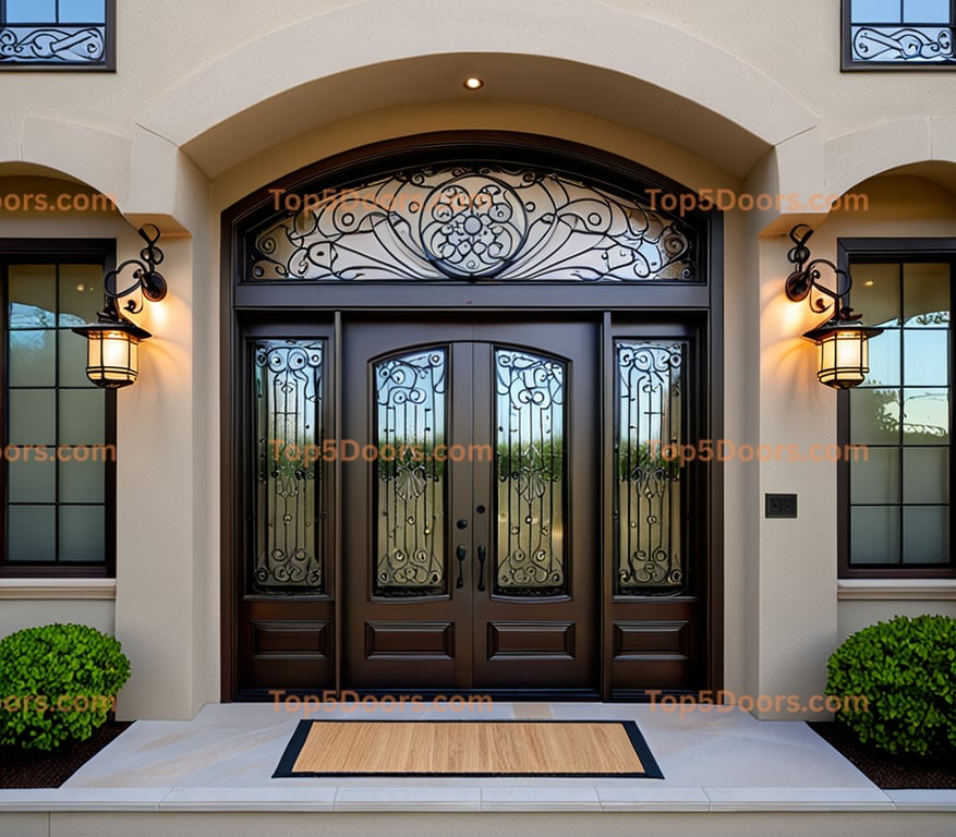 Oregon wrought iron glass paneled japanese zen Door