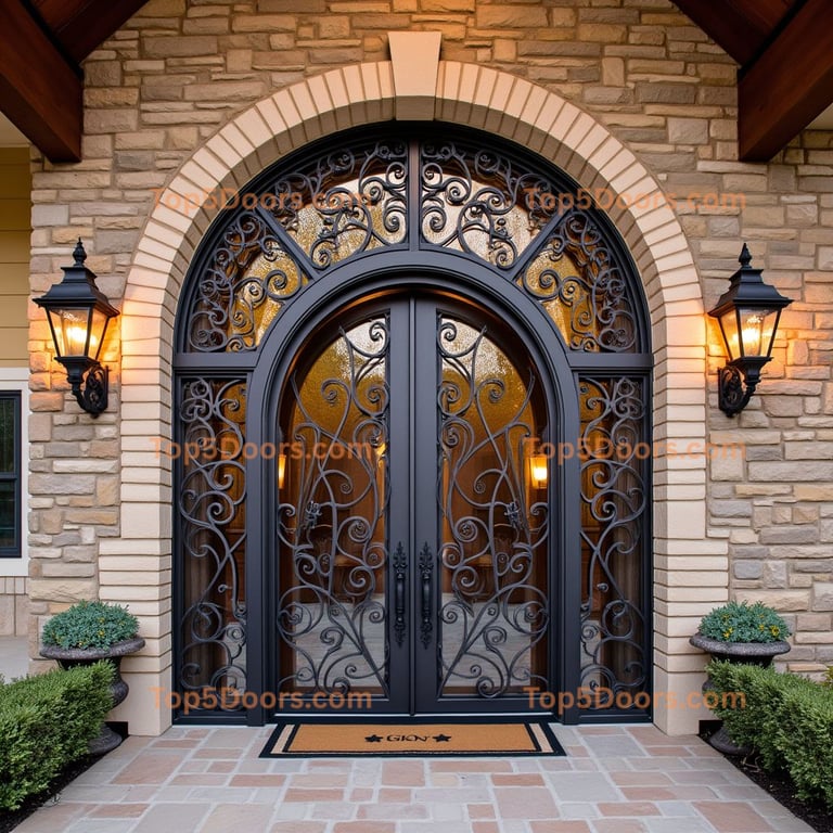 Ornate Black Metal and Glass Door