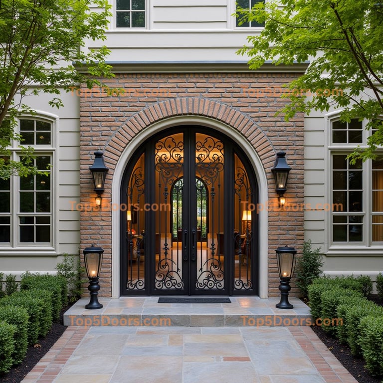 Ornate Black Metal and Glass Entrance